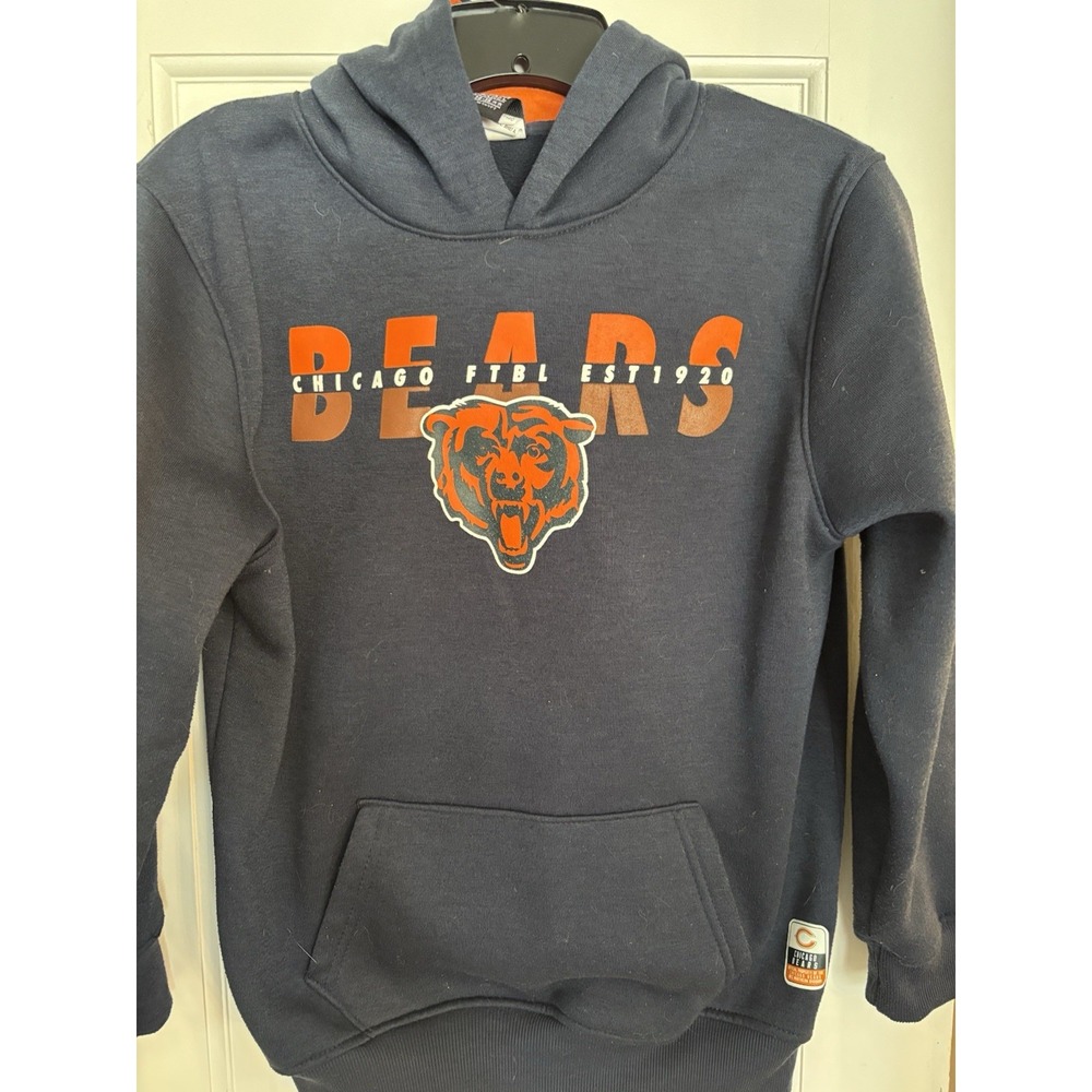 Chicago Bears Boys Pullover Hoodie Fleece Navy Orange 14-16 NFL Team Apparel